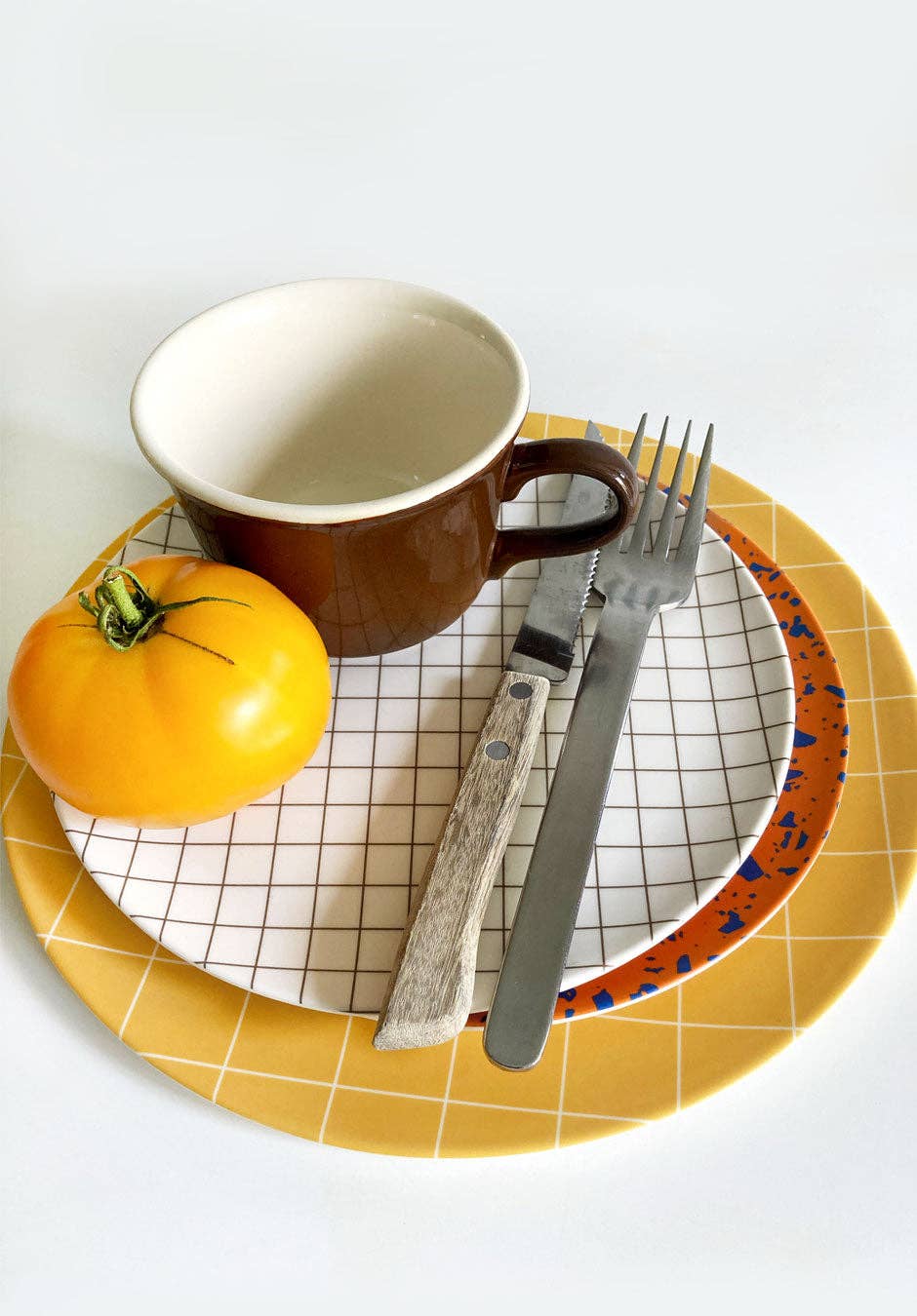 Orange Grid Dinner Plate