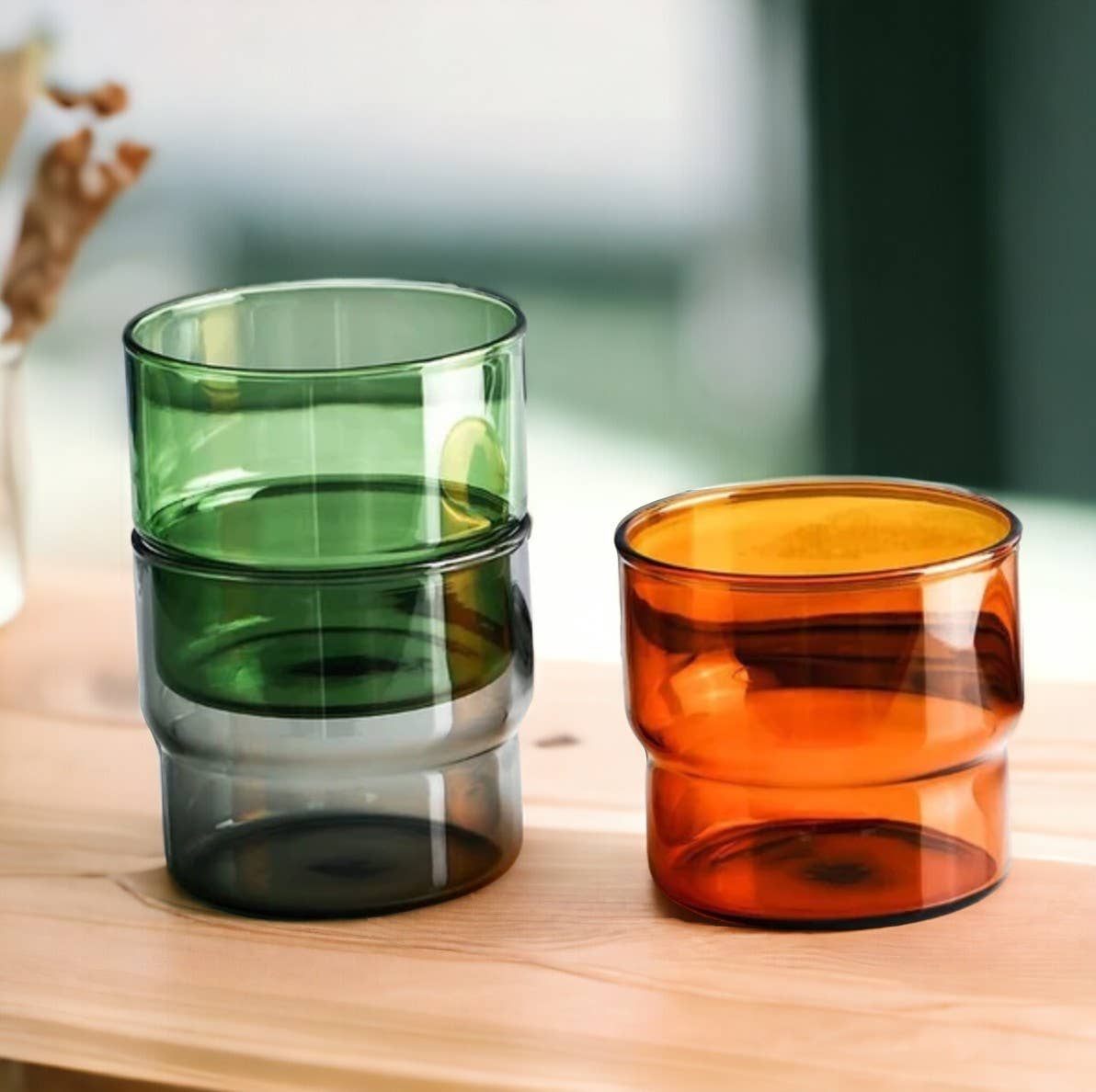 Ivore Group - Stackable Colored Glass Water Cup: Green