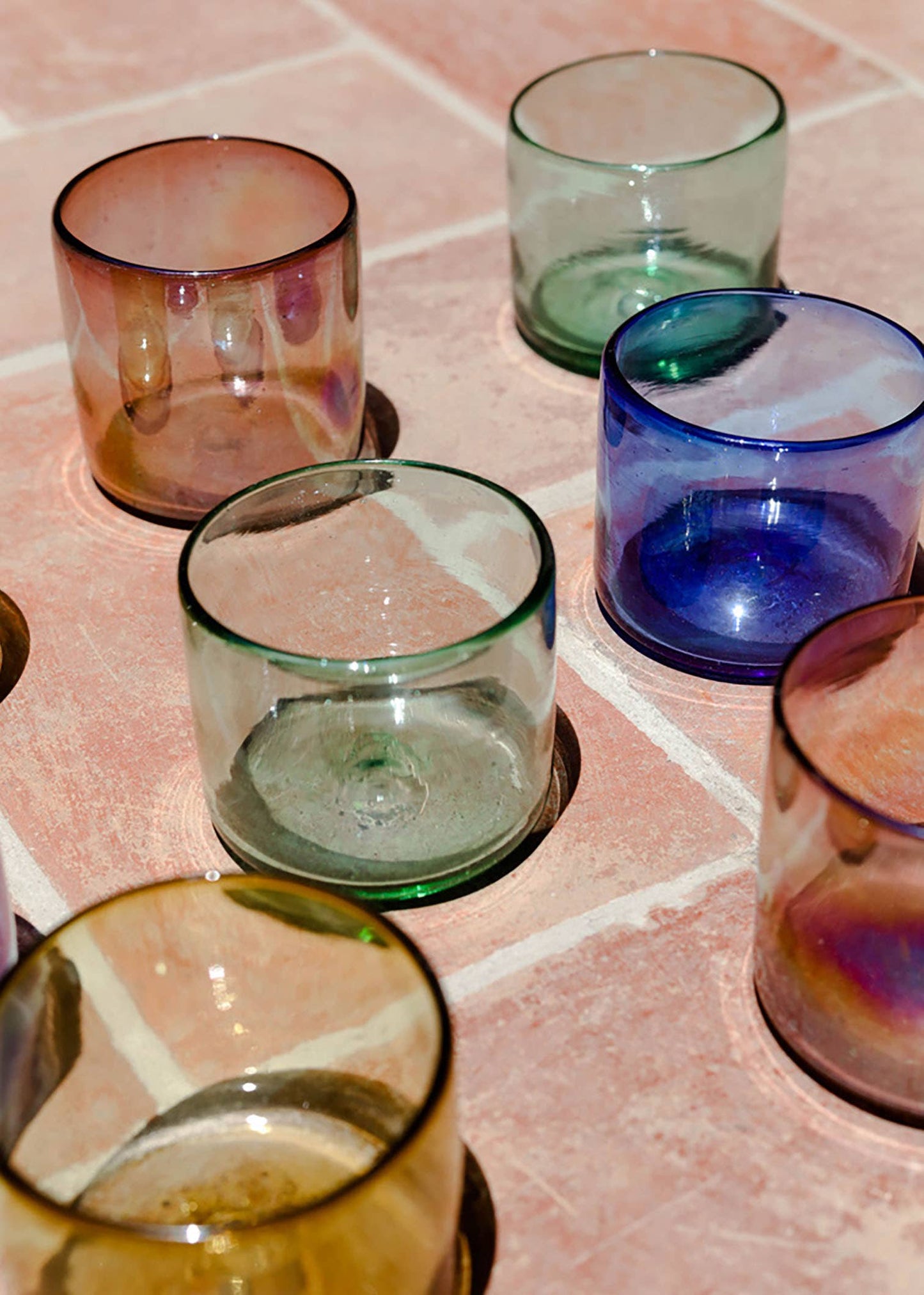 Luz Collection - Hand Blown Wine or Cocktail Glass Tumbler - Small, 4 Colors: Amber