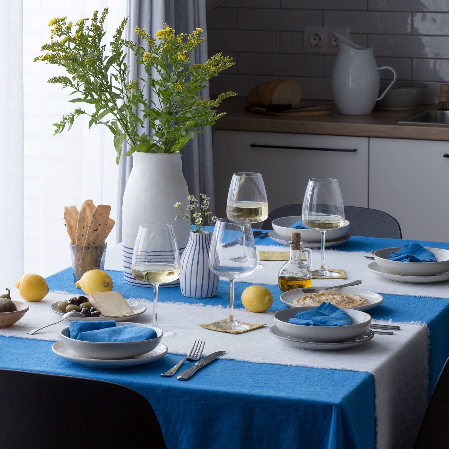 Linen Tales - French Blue Linen Napkins Set of 2: 16"x16"