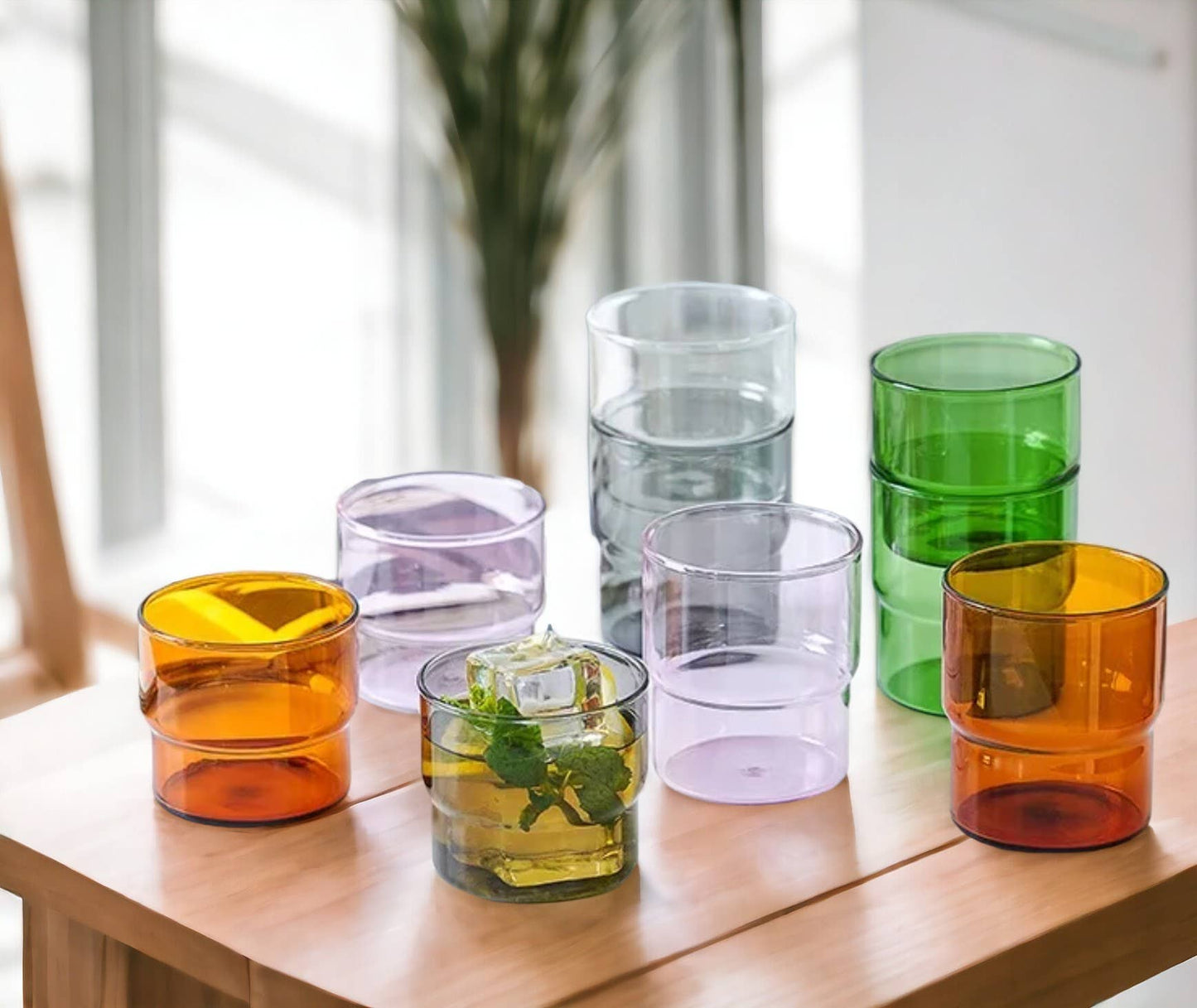 Ivore Group - Stackable Colored Glass Water Cup: Green