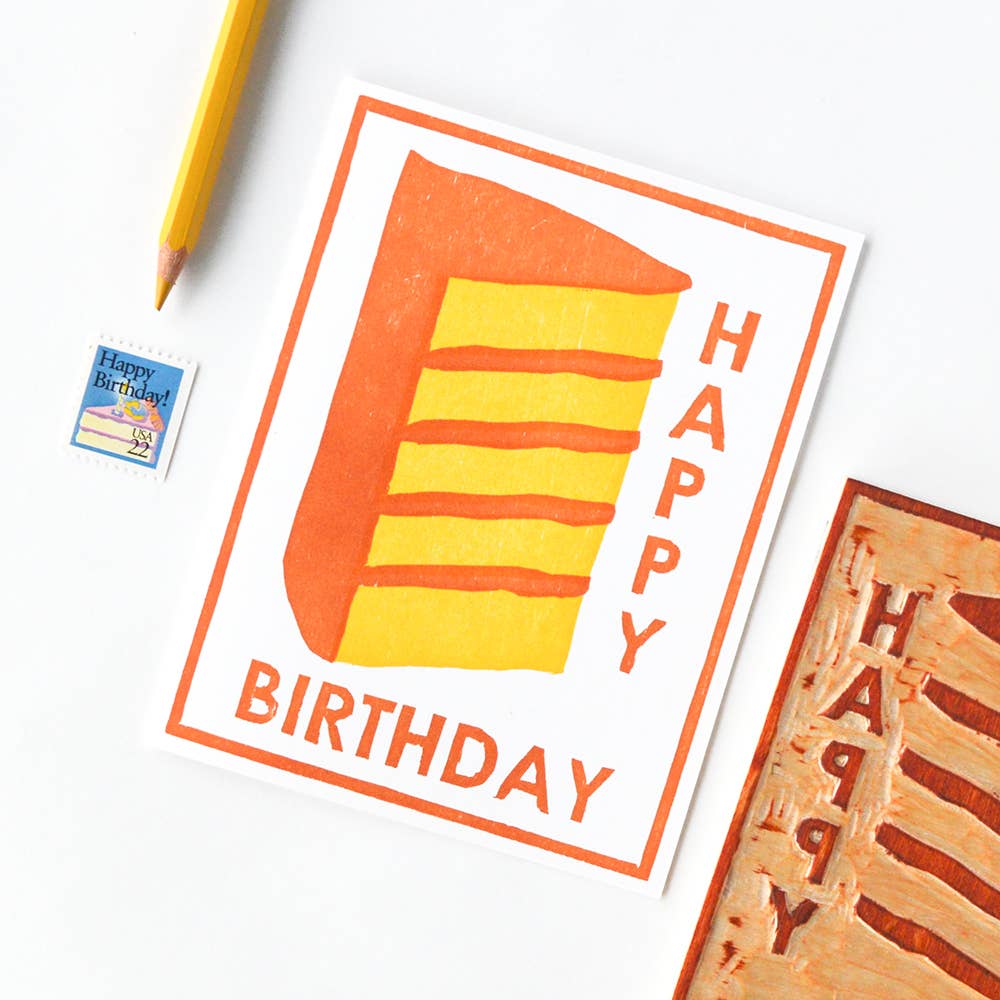 Yellow Cake Happy Birthday Card