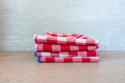 100% Lightweight Indian Cotton - Red Gingham Cloth Napkins