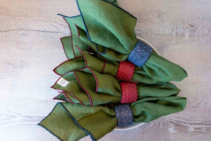 100% Linen Holiday Green (Navy Blue) Cloth Napkin - Set of 2