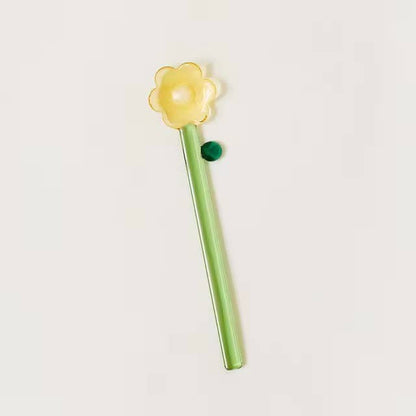 Flower Shape Glass Stirring Spoon: Yellow