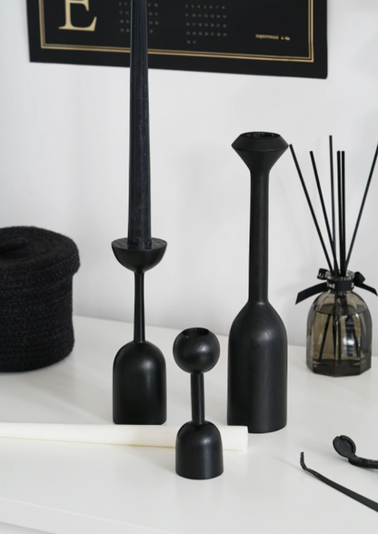 Black Wood Candle Holder | Table Decoration: C