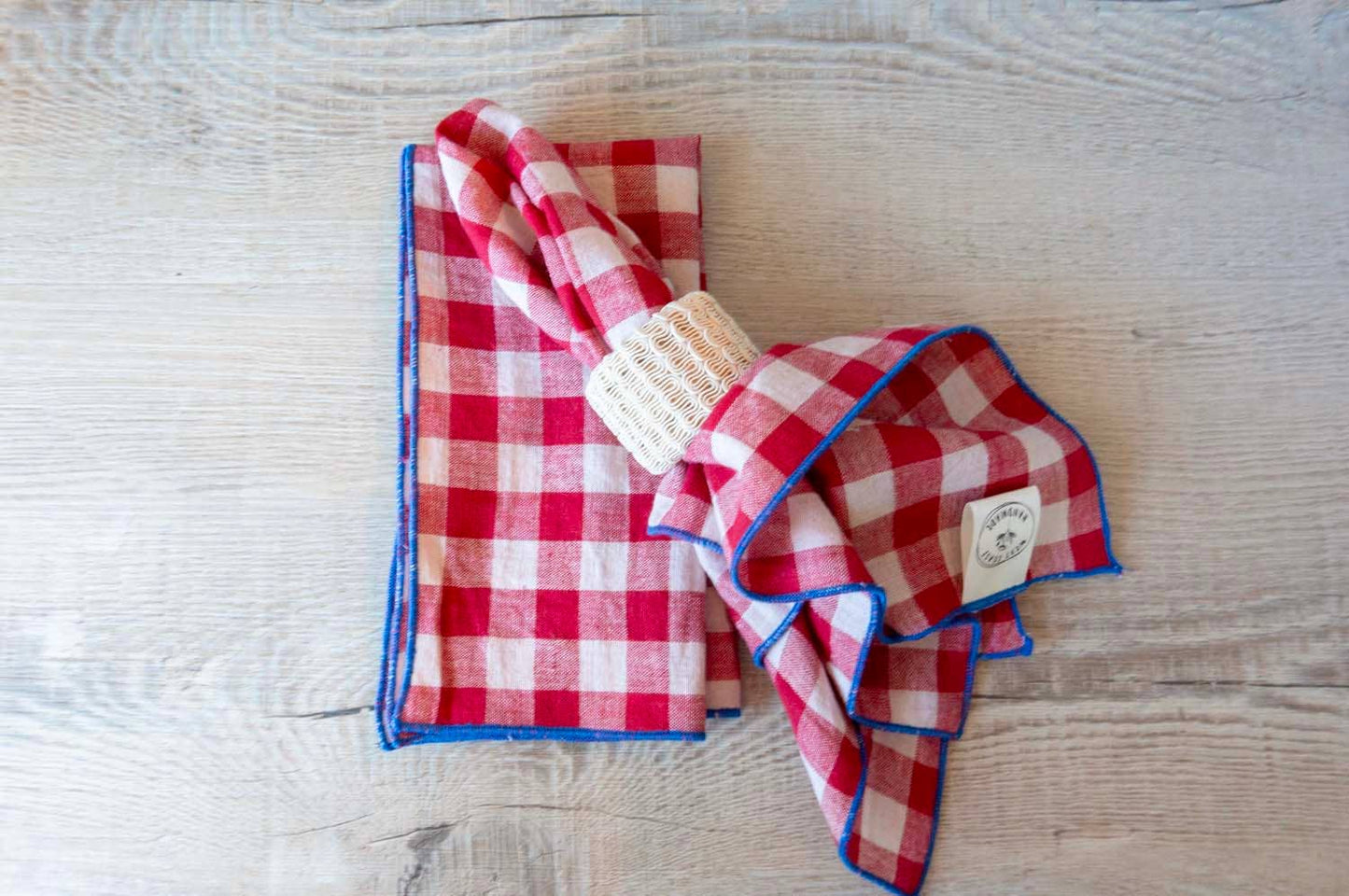 100% Lightweight Indian Cotton - Red Gingham Cloth Napkins