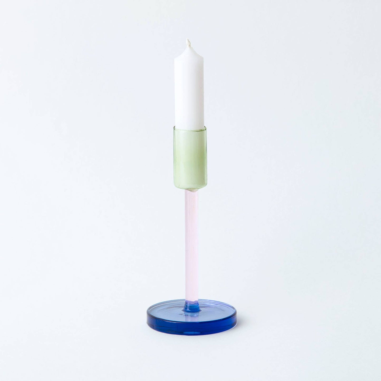 Block Design - Glass Candlestick - Tall: Blue and Red