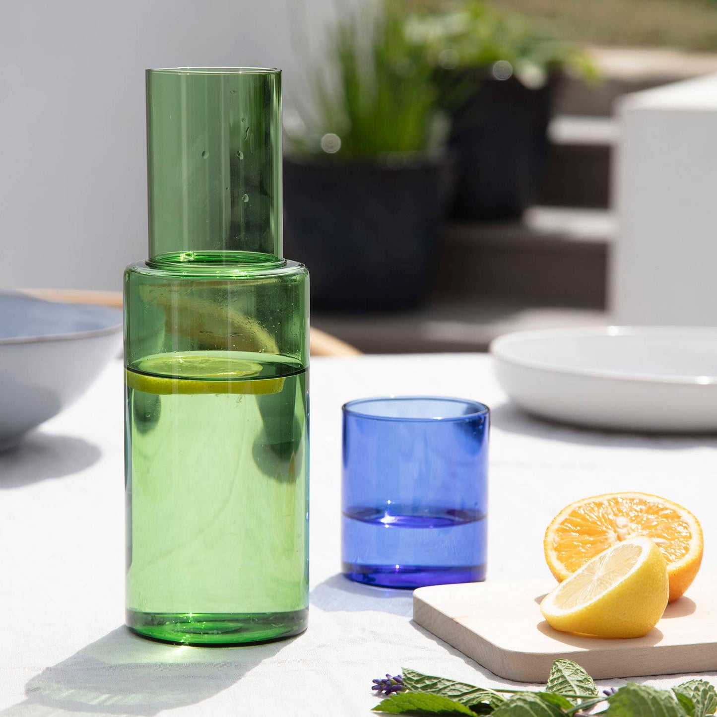 Block Design - Duo Tone Glass Carafe: Green/Blue