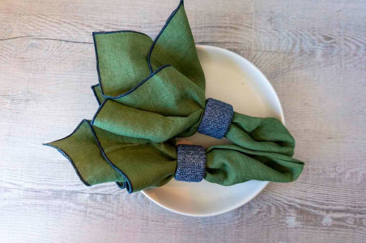 100% Linen Holiday Green (Navy Blue) Cloth Napkin - Set of 2