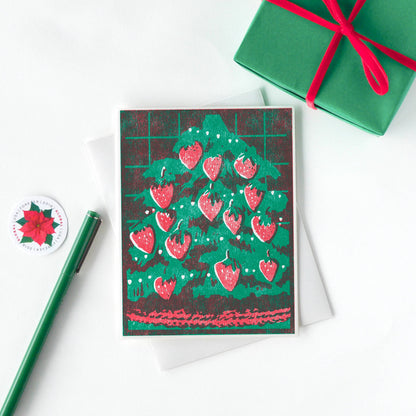 Strawberry Christmas Tree Letterpress Card