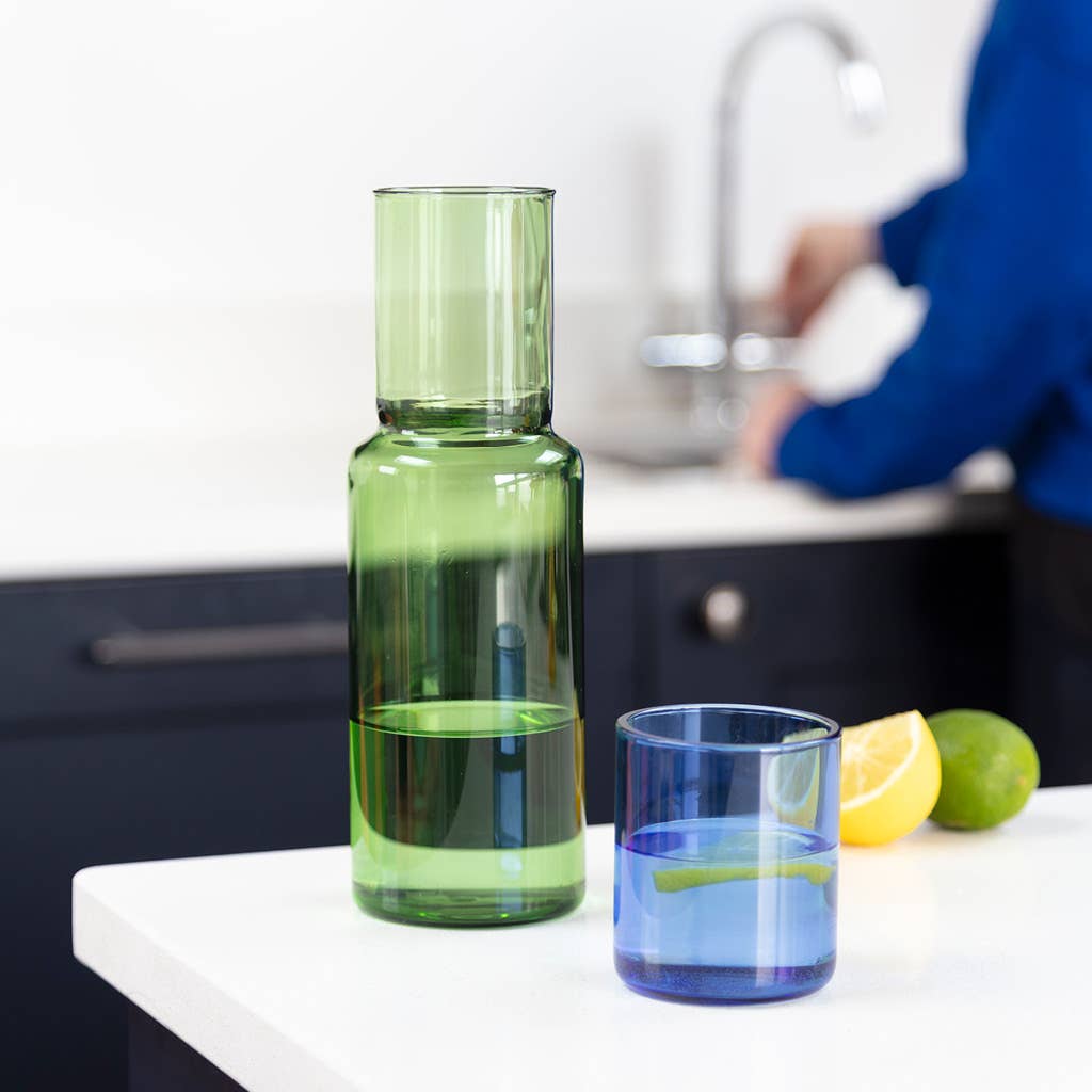 Block Design - Duo Tone Glass Carafe: Green/Blue