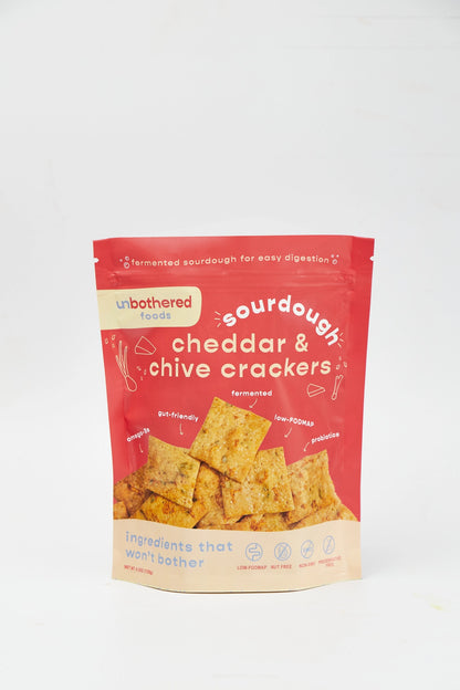 Unbothered Goods Cheddar and Chive Sourdough Crackers