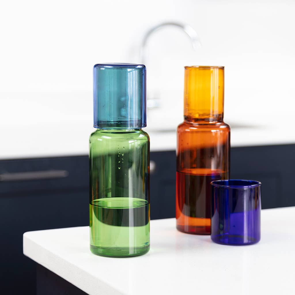 Block Design - Duo Tone Glass Carafe: Green/Blue