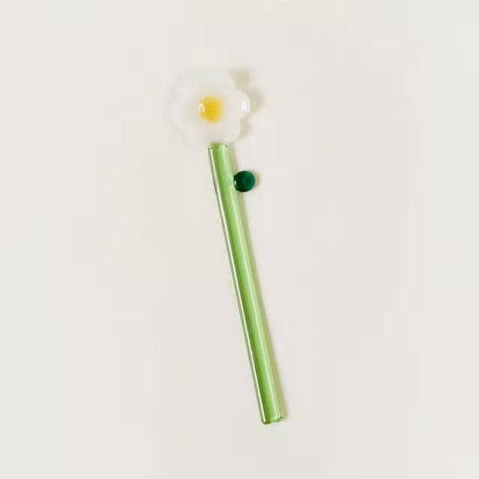 Ivore Group - Flower Shape Glass Stirring Spoon: White