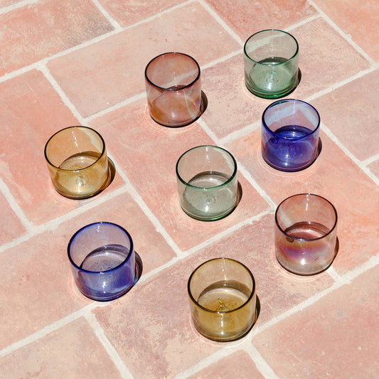 Luz Collection - Hand Blown Wine or Cocktail Glass Tumbler - Small, 4 Colors: Amber