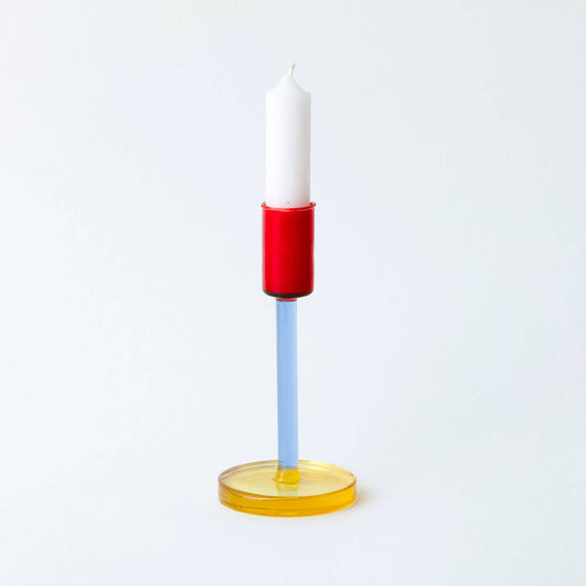 Block Design - Glass Candlestick - Tall: Blue and Red